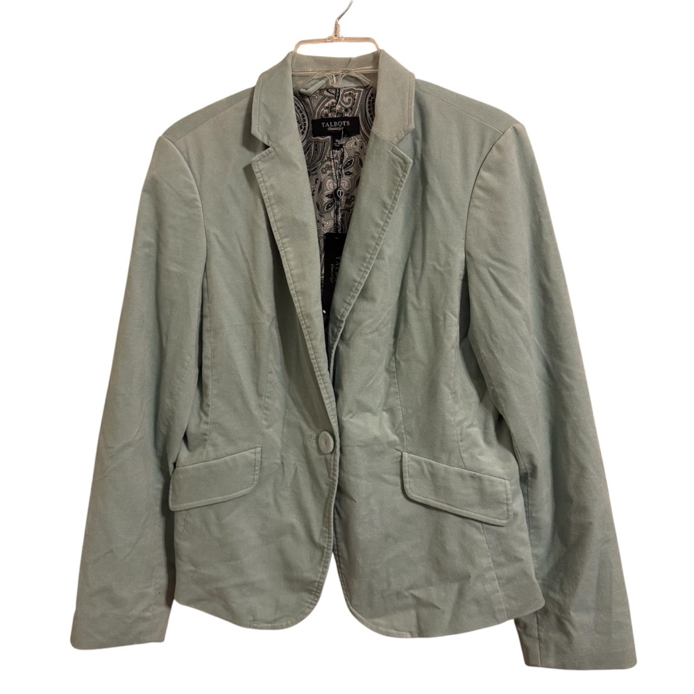 Talbots Green Crushed Velvet Blazer Structured Suit Jacket